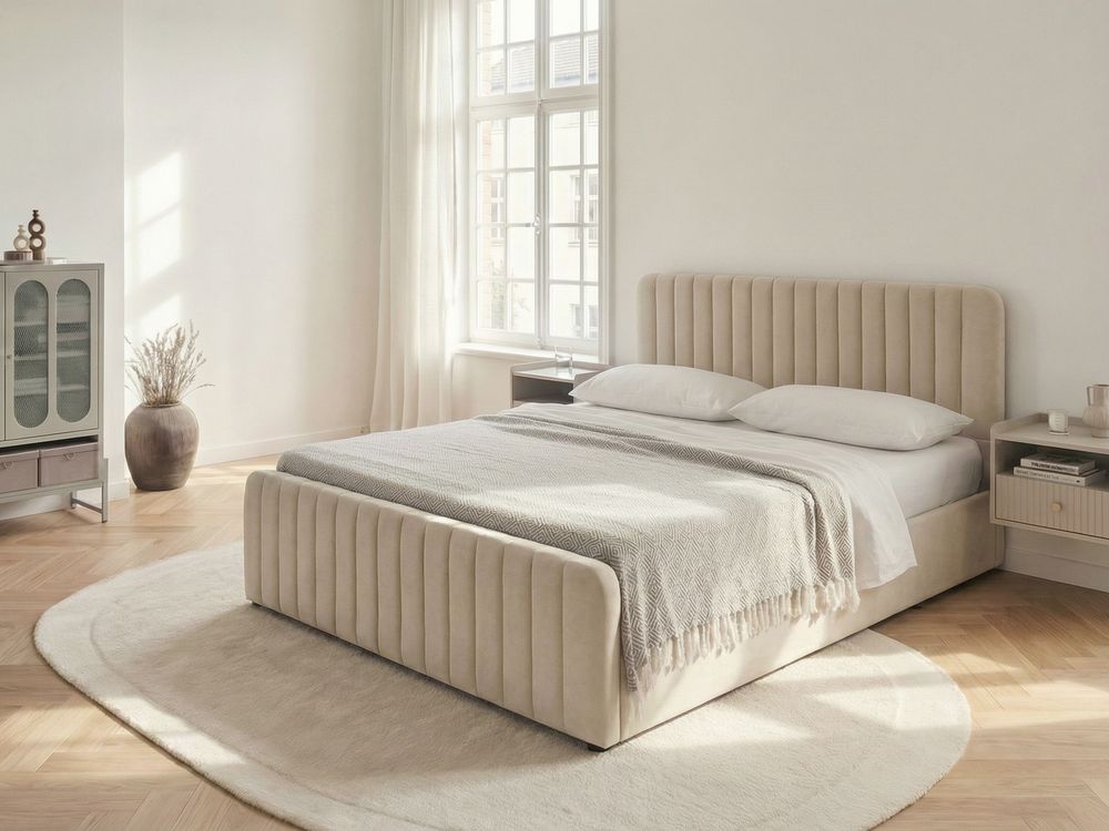 Bed met opbergruimte LUNAN Fluweel Beige 160 x 200 cm