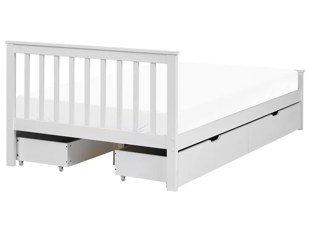 Bett mit 4 Schubladen OLENDON Kiefernholz Weiß 120 x 200 cm_1082228