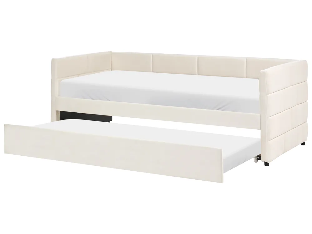 Ausziehbett Samtstoff CHAVONNE 90 x 200 cm Cremeweiß