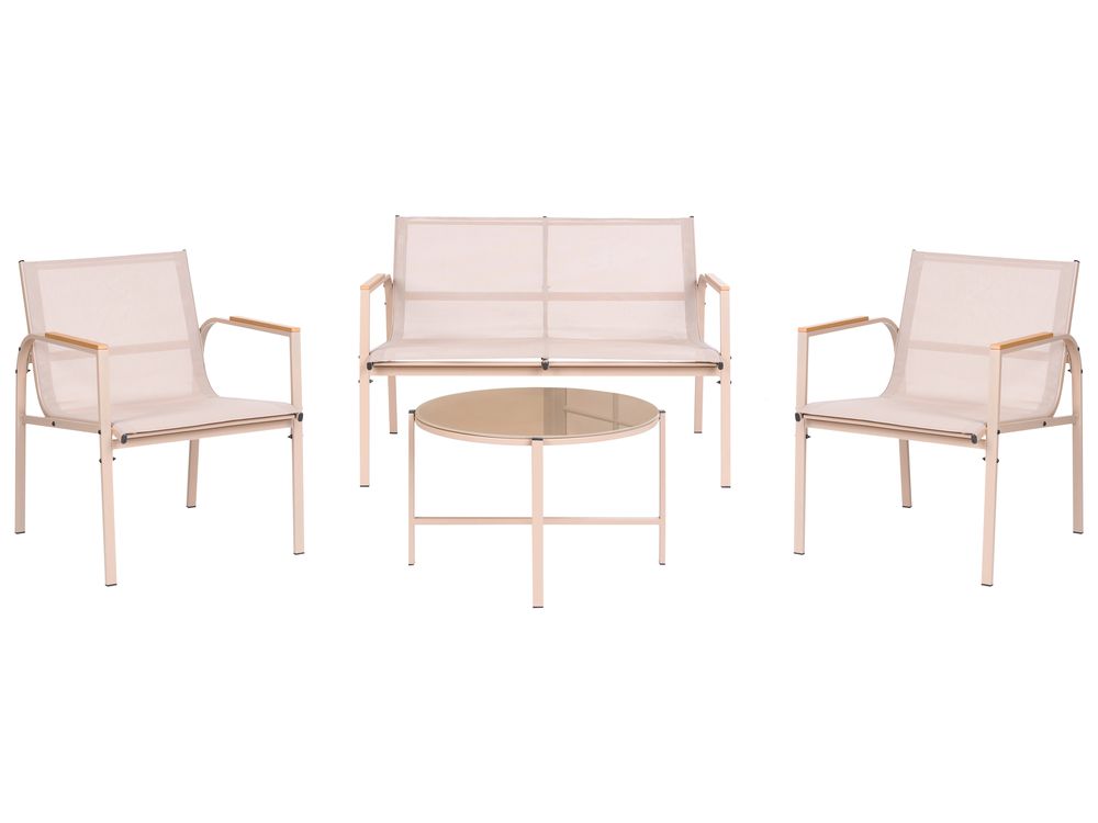 Garden Lounge Set with Table 4 Seater LEDRO Metal Beige