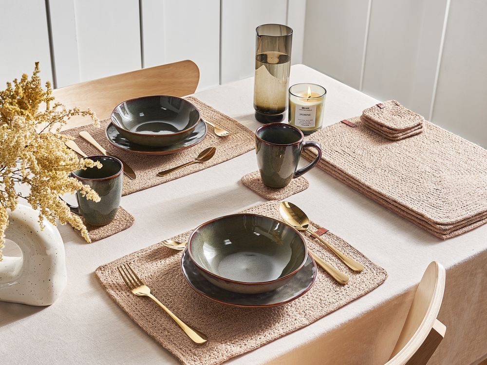 12 Piece Placemats and Coasters Set SALTBUSH Jute Natural