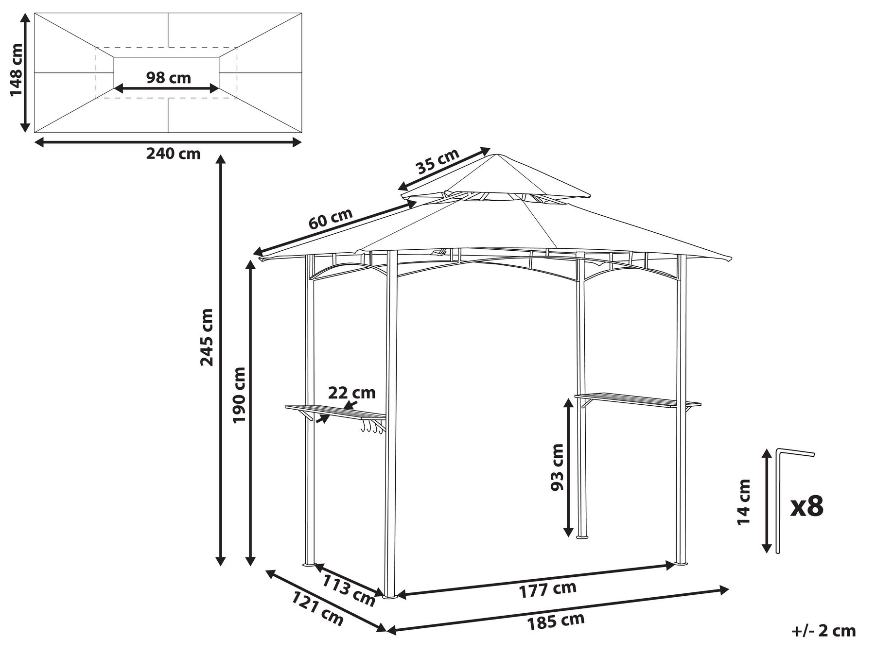 Pavillon NARO 240 cm 148 cm Metall Beige_851670