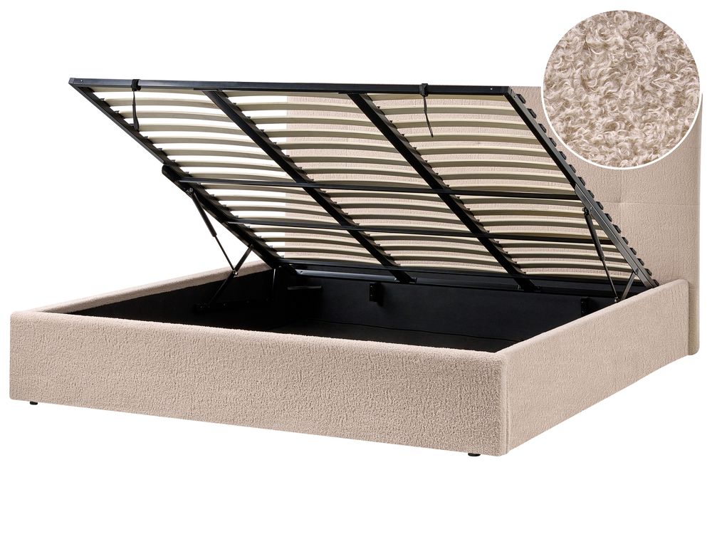 Ottoman Bed LORIENT Boucle Beige 180 x 200 cm (EU Super King)