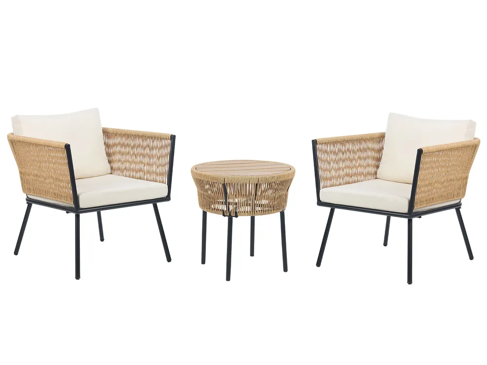Bistro Set inkl. Kissen GARGANO Polyrattan Naturfarben