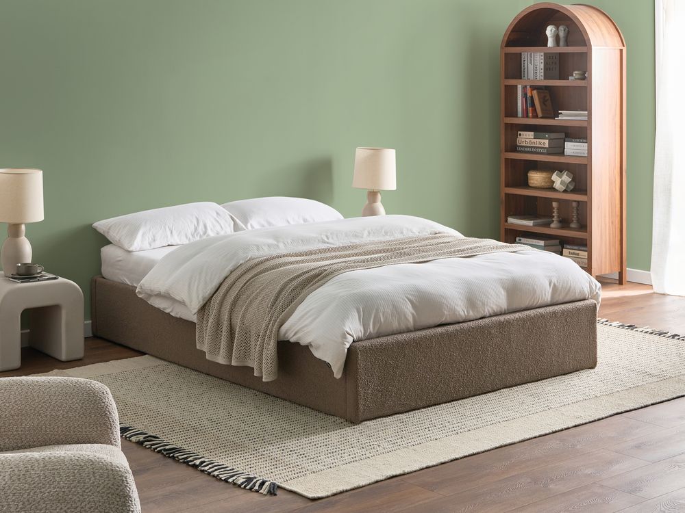 Bett mit Stauraum ohne Kopfteil DINAN Bouclé Taupe 140 x 200 cm