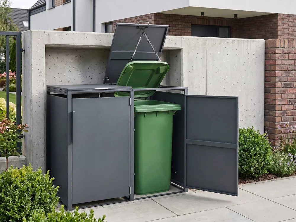 Doppel-Mülltonnenbox 480 L PIACENZA Metall Dunkelgrau