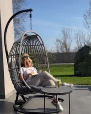 Hängesessel mit Gestell SESIA Polyrattan Dunkelgrau_962692