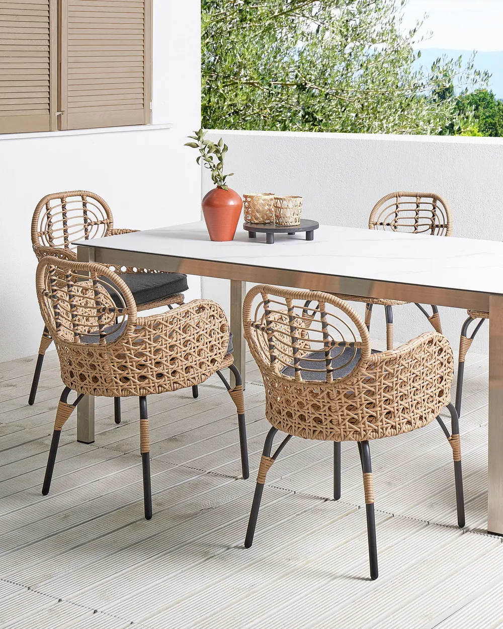 Set mit 6 Stühlen und Sitzkissen PRATELLO Polyrattan Naturfarben_877751