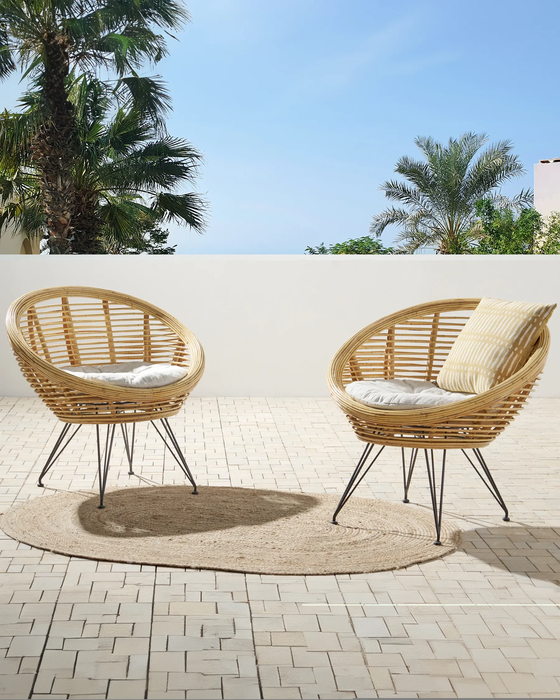 Set mit 2 Stühlen und Sitzkissen MARATEA Rattan Naturfarben_878332