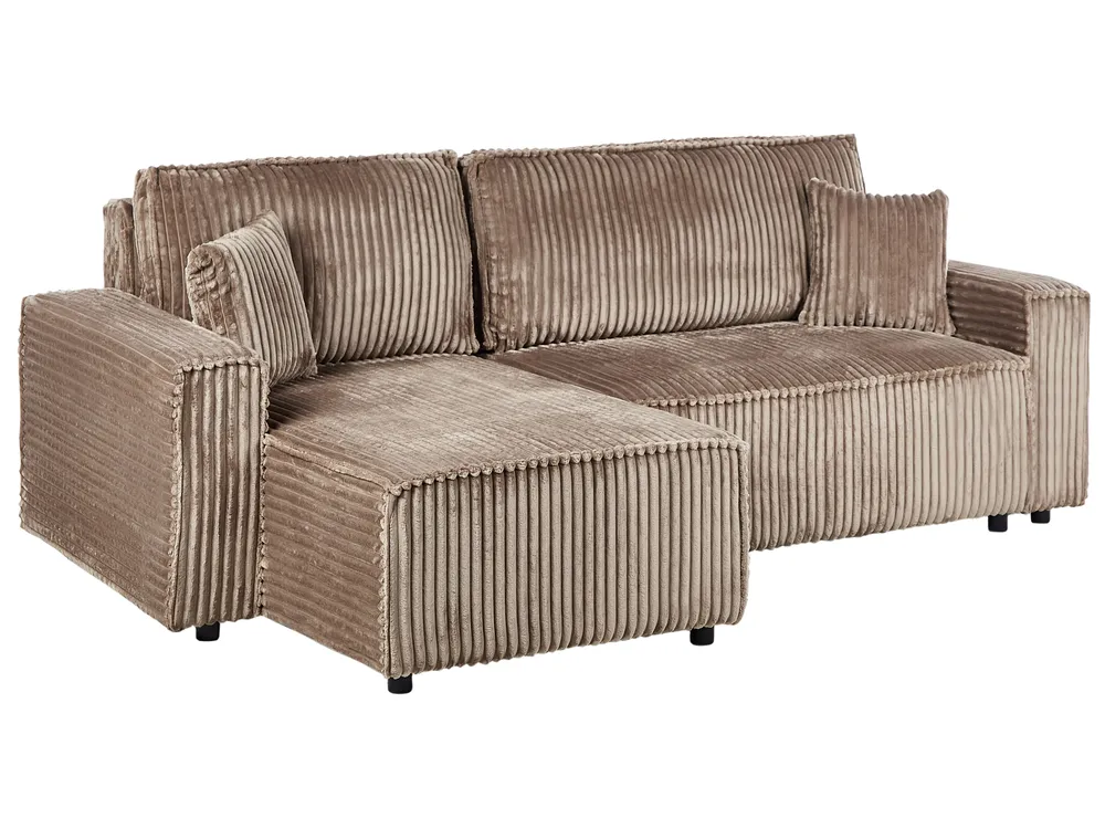 Corner Sofa Bed 3 Seater ABACKA with Storage Corduroy Light Brown Right Hand_960004