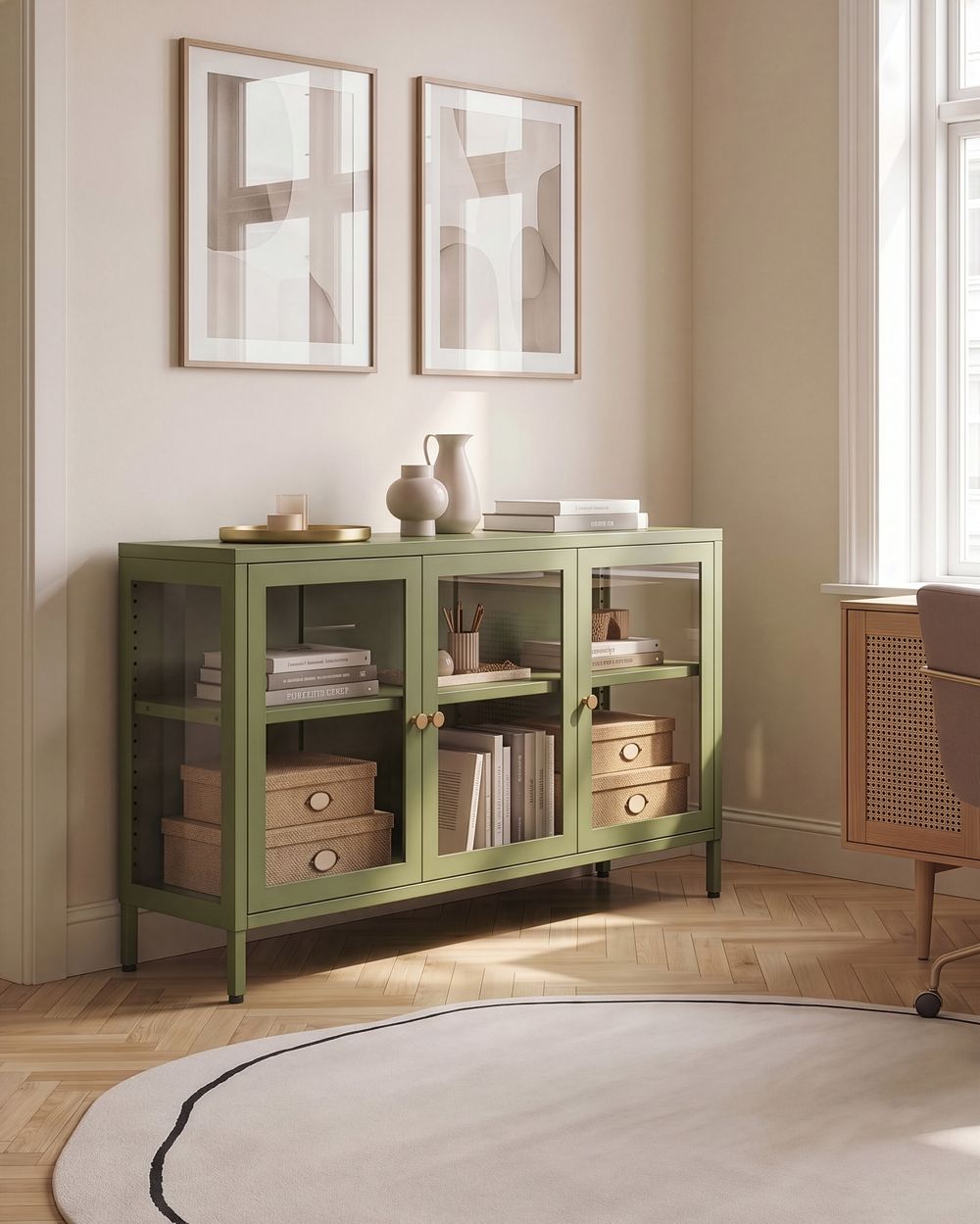 Sideboard mit Glastüren NEWPORT 115 cm Metall Grün