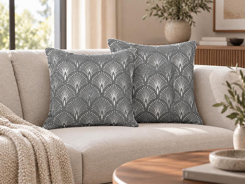 Dekokissen 2er Set HOYA 45 x 45 cm Baumwolle Grau Geometrisches Muster