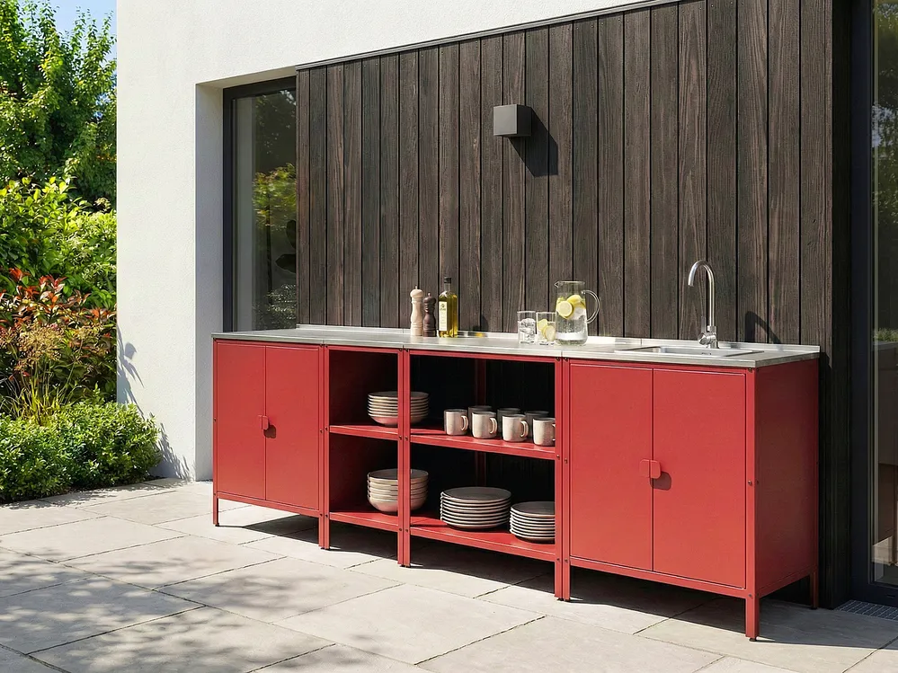 Outdoor-Küche 4er Set mit Spüle VILAMA Rot Metall