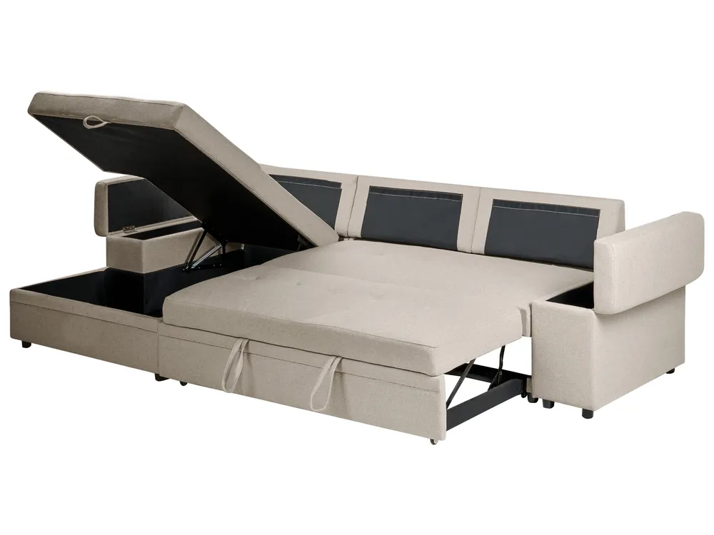 Eckschlafsofa 3-Sitzer HRISEY mit Stauraum Kunstleinen Beige rechtsseitig_1033397