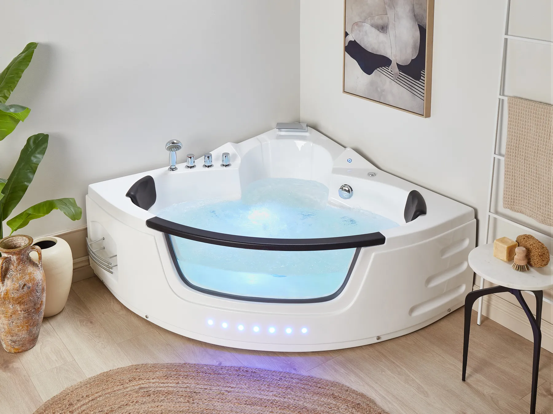 Whirlwanne Eckmodell mit LED MARTINICA 198 x 144 cm Weiß_762892