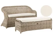 Gartenbank mit Auflage SUSUA 141 cm mit Ottomane Rattan Naturfarben_957607