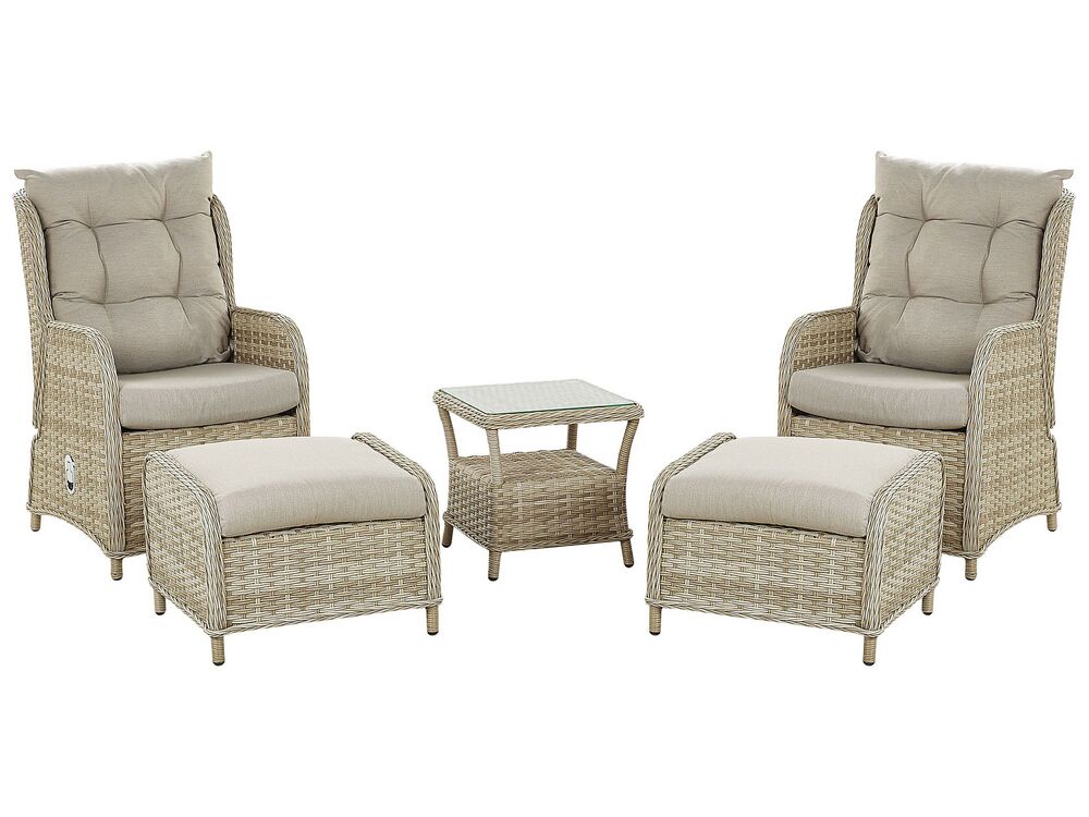 Garden Lounge Set with Table and Ottoman 2 Seater PONZA PE Rattan Beige