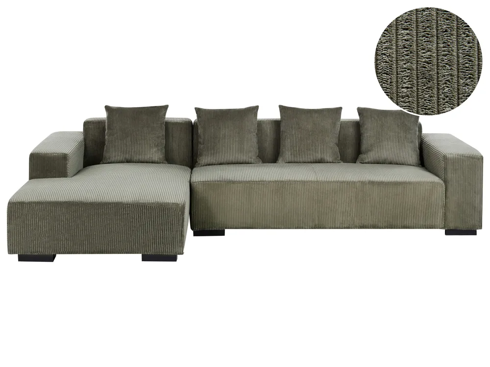 Ecksofa 4-Sitzer LUNGO Cord Grün rechtsseitig