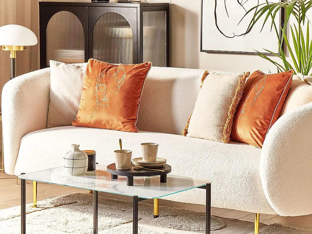 Set of 2 Decorative Cushions CROCUS 45 x 45 cm Velvet Orange Abstract Pattern_1179828
