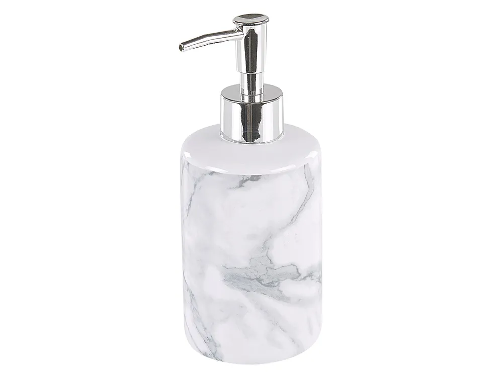 4-Piece Bathroom Accessories Set ARAUCO Ceramic Marble Effect White Marble_788576