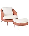 Gartensessel mit Ottomane ARCILLE II Polyrattan Pfirsichrosa