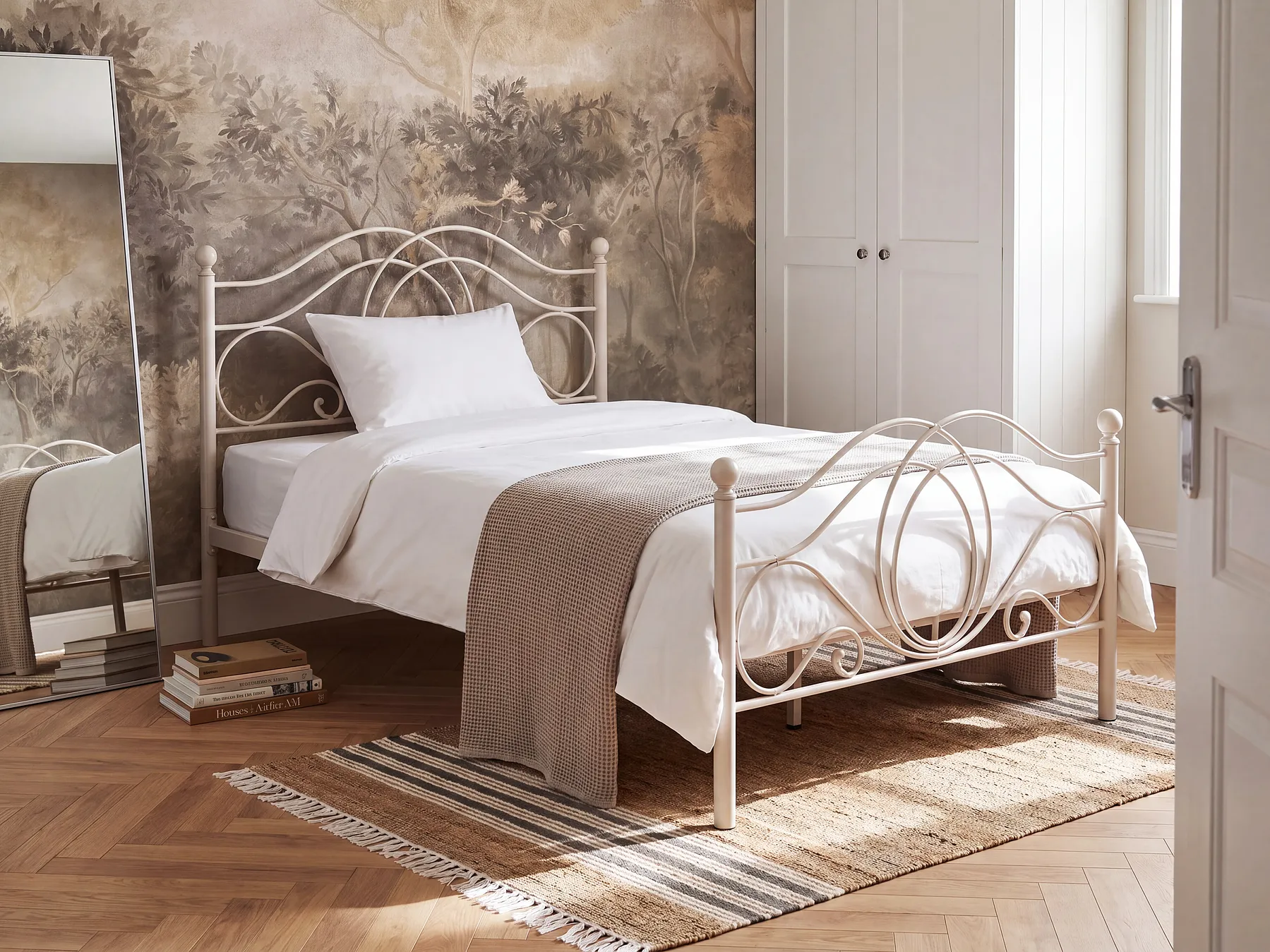 Bett mit Lattenrost Metall LYRA 120 x 200 cm Hellbeige_1161990