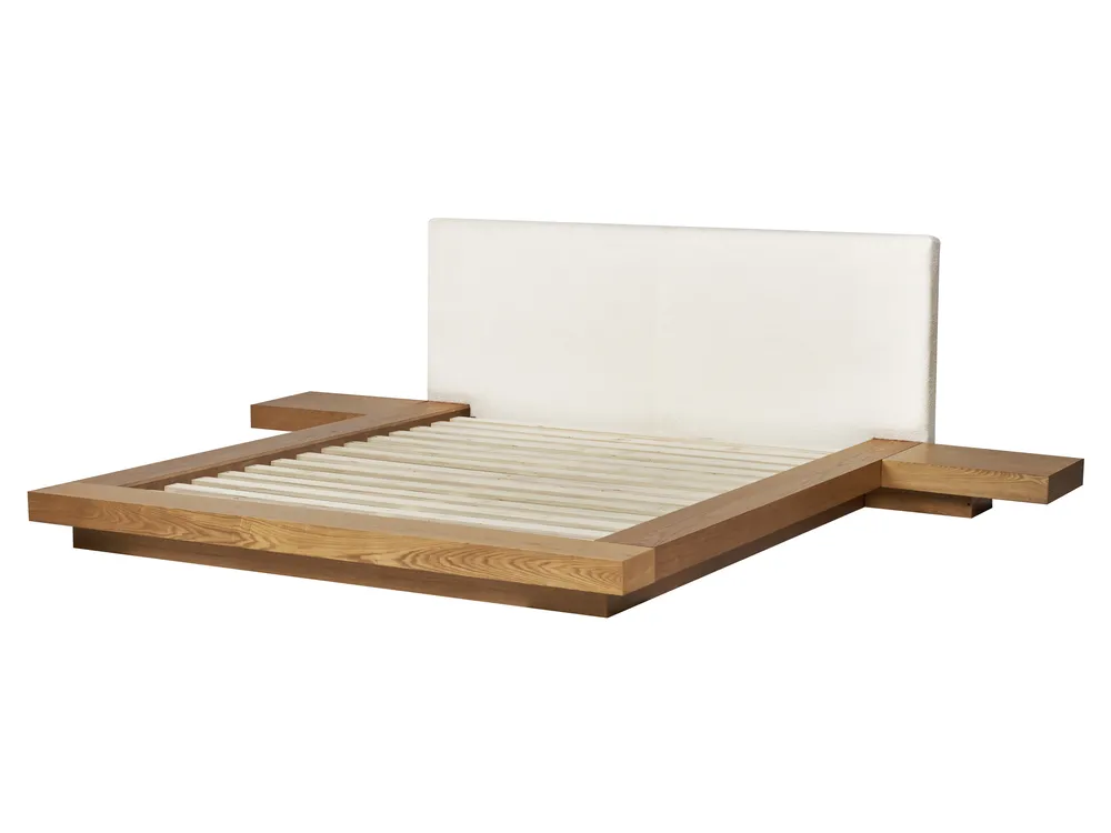 Bett mit LED Bouclé ZEN 160 x 200 cm LED Naturfarbene Esche_931182