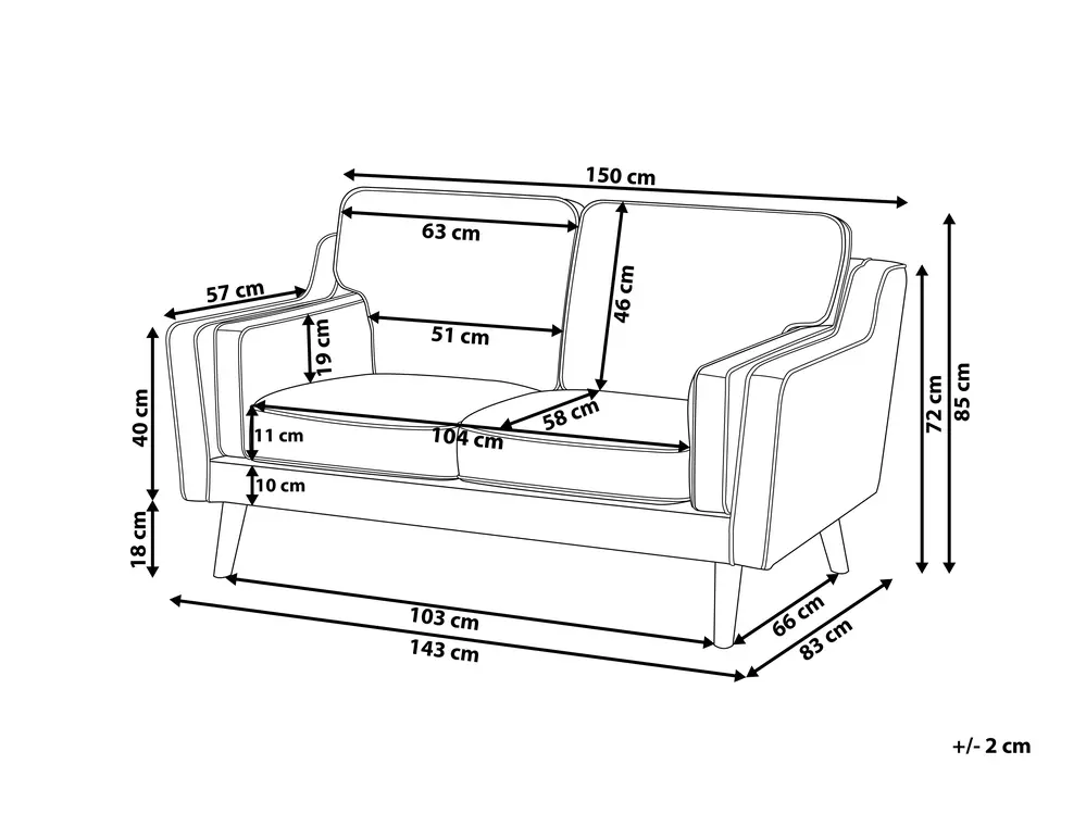 Sofa 2 Seater LOKKA Fabric Off-White_893772