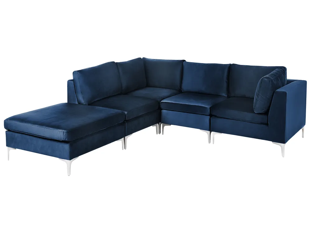 Modul Ecksofa 4-Sitzer EVJA mit Ottomane Samtstoff Marineblau rechtsseitig_859961