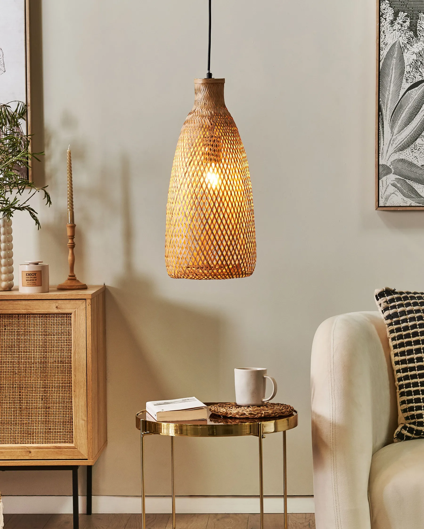 Pendant Lamp LWELA Bamboo Wood Natural_827289
