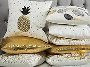 Dekokissen 2er Set LOTUS 45 x 45 cm Baumwolle Gold Weiß Schwarz Pflanzenmuster_1177860