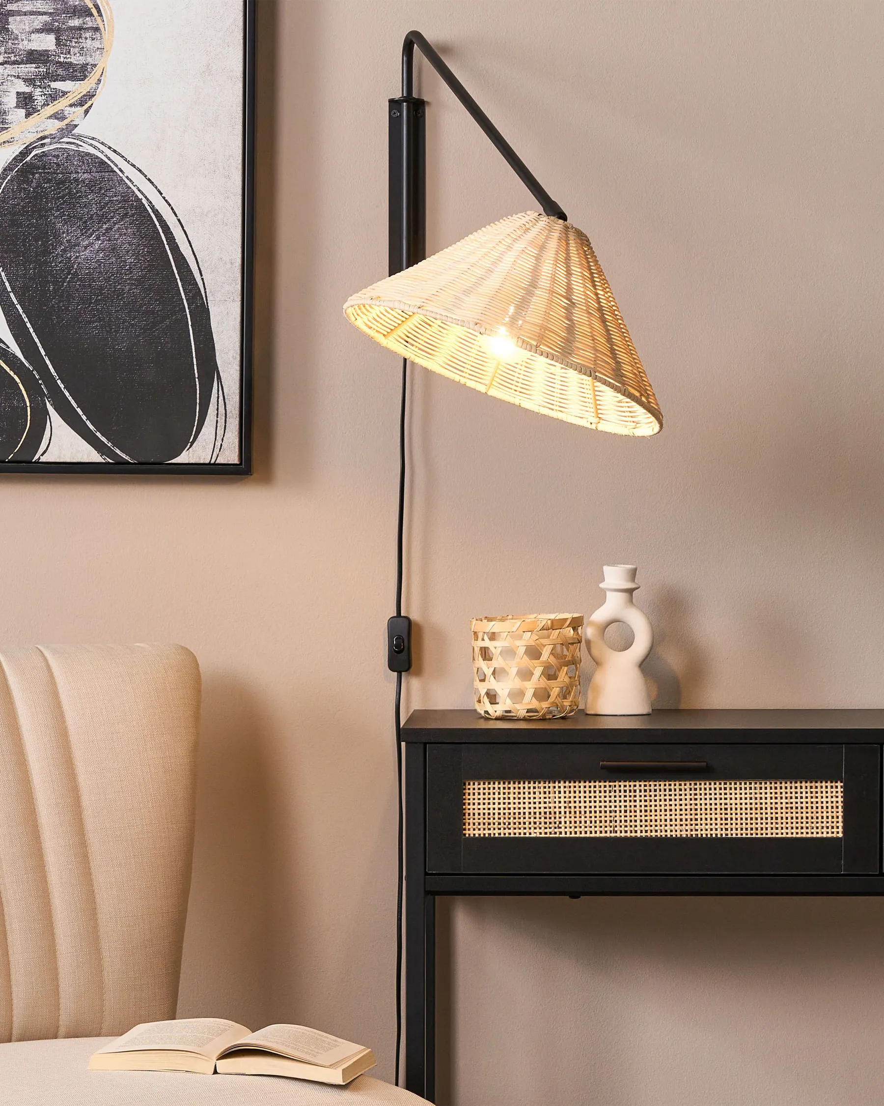 Wandlampe PALENA verstellbar Rattan Naturfarben_871448