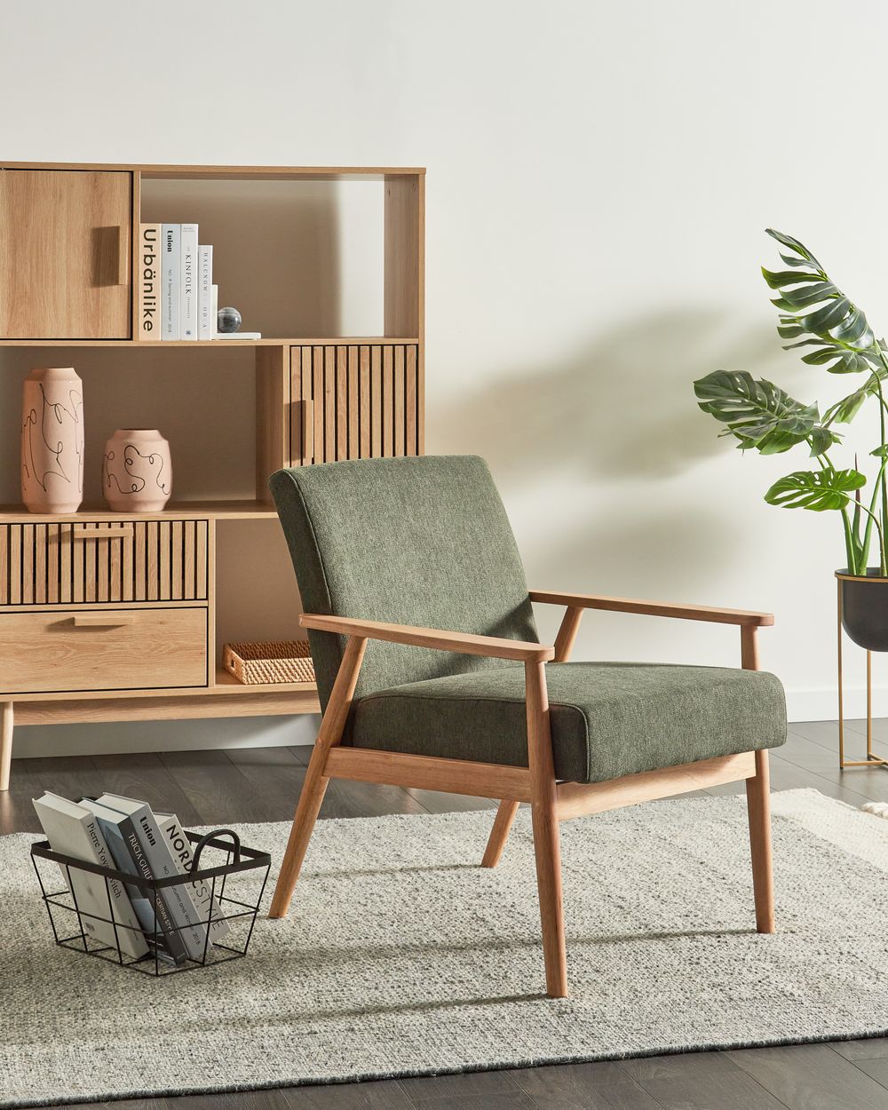 Armchair ESRUM Fabric Light Brown/ Green