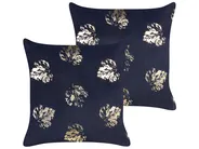 Dekokissen 2er Set GOLDENROD 45 x 45 cm Samtstoff Schwarz Pflanzenmuster_854546