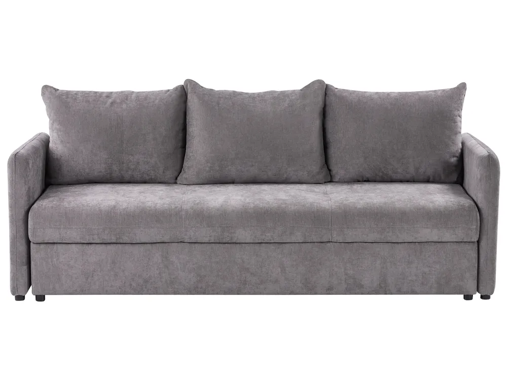 Schlafsofa 3-Sitzer HOLSEN mit Stauraum Chenillegewebe Taupe