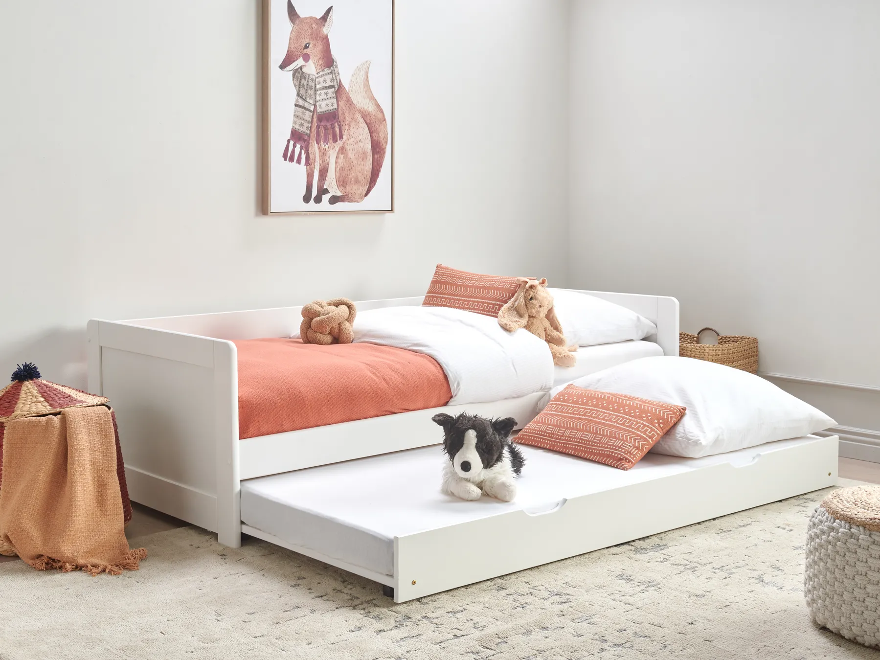 Ausziehbett Kiefernholz GRAVELINES 90 x 200 cm Weiß_939589