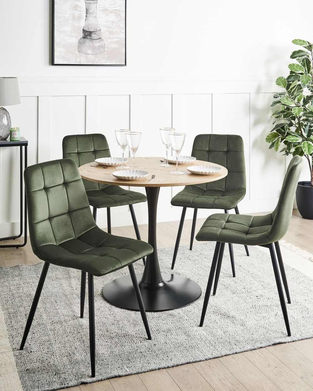 Set van 4 eetkamerstoelen POWELL Fluweel Olijfgroen