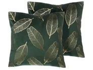 Dekokissen 2er Set FREESIA 45 x 45 cm Samtstoff Dunkelgrün Pflanzenmuster_769937