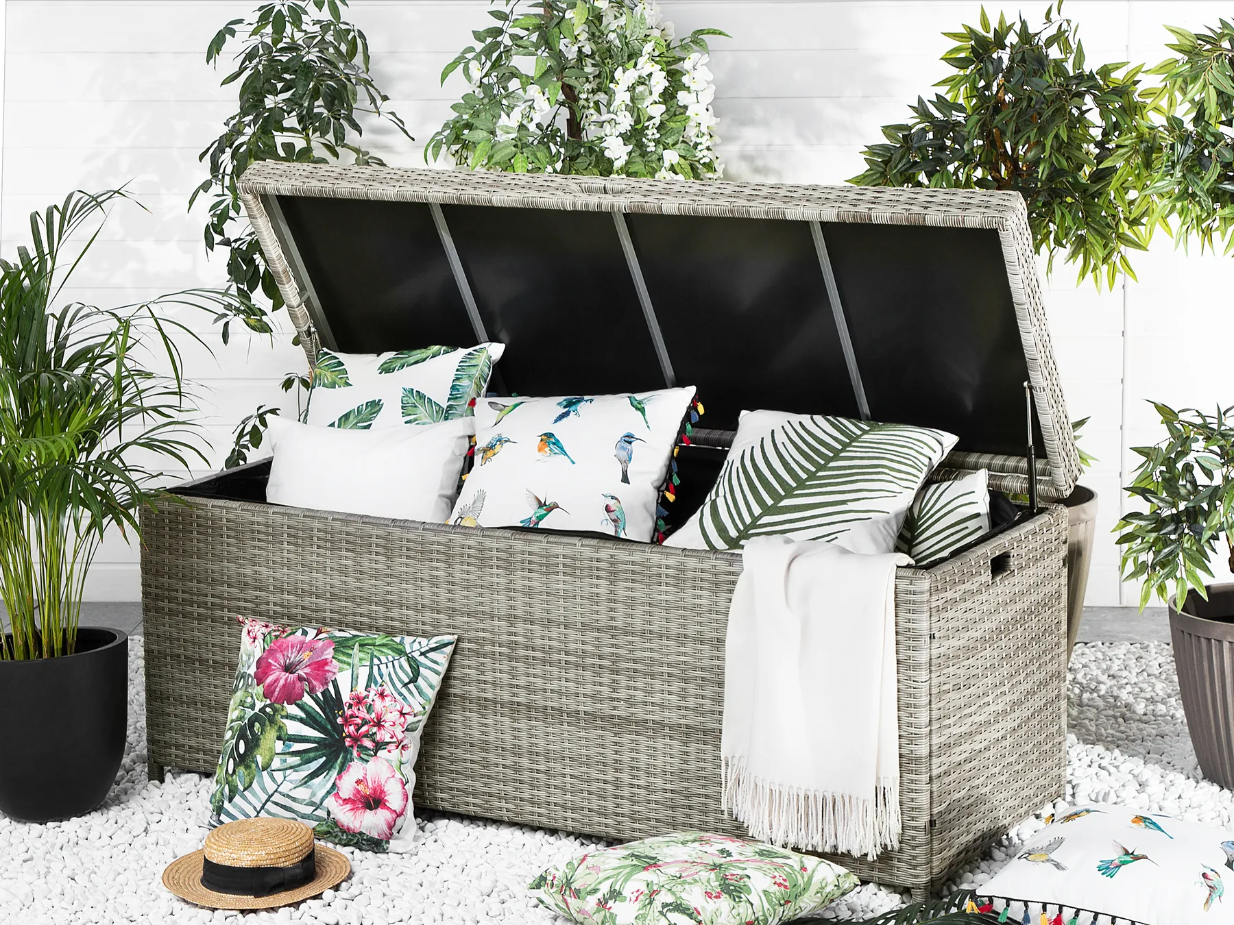 Aufbewahrungsbox MODENA 158 cm 63 cm Polyrattan Grau_796132