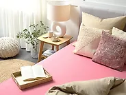 Fitted Sheet JANBU 140 x 200 cm Cotton Coral_1180088