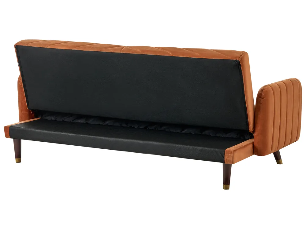 Sofa Bed 3 Seater SENJA Velvet Orange_787345