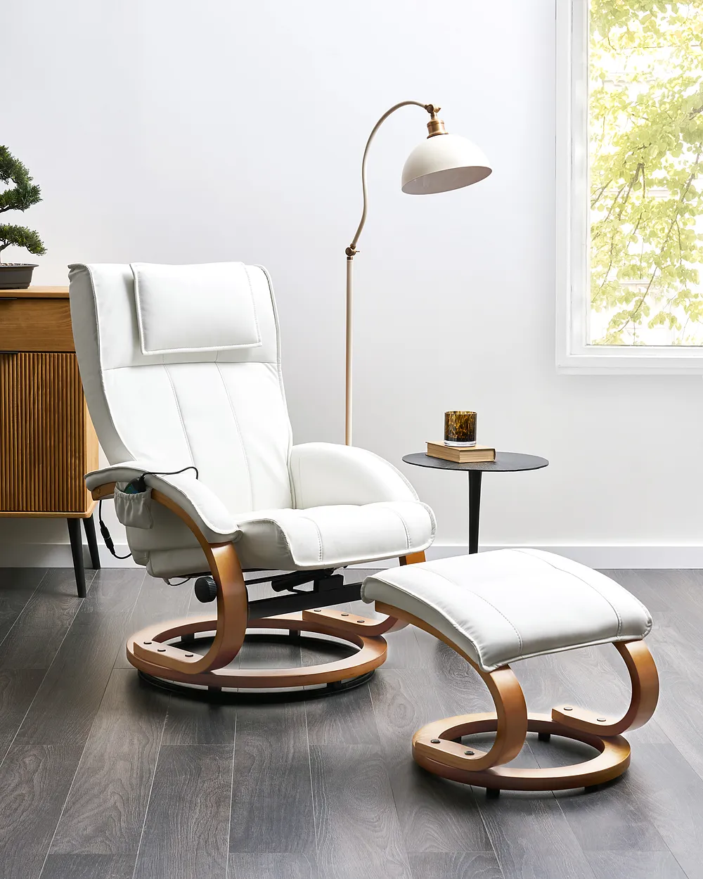 Massagestuhl MAJESTIC mit Fußstütze Kunstleder Weiß_1149760