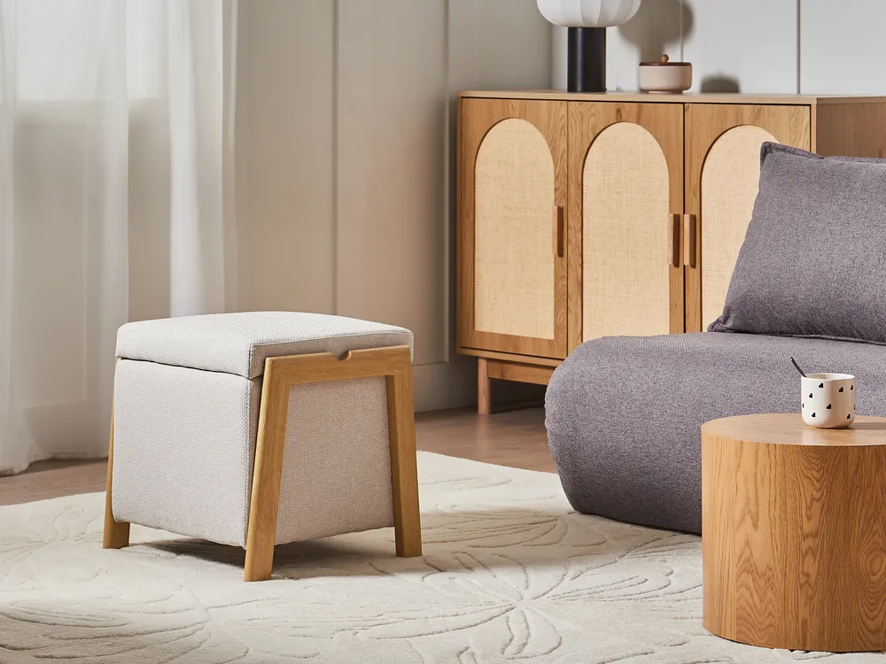Pouf mit Stauraum EDLAND Stoff 45 cm Hellbeige