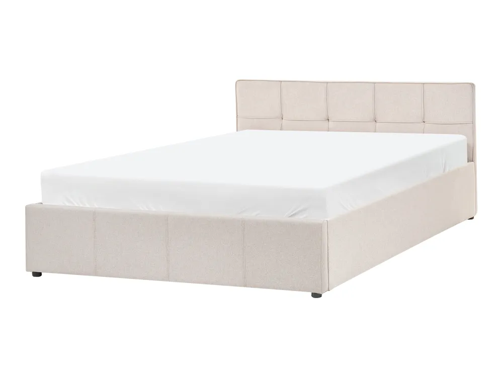 Ottoman Bed LAURESSES Fabric Light Beige 120 x 200 cm (EU Small Double)_1150424