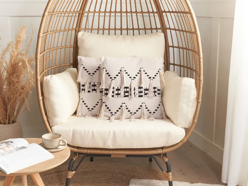 Dekokissen 2er Set THONDI 45 x 45 cm Baumwolle Beige Streifenmuster