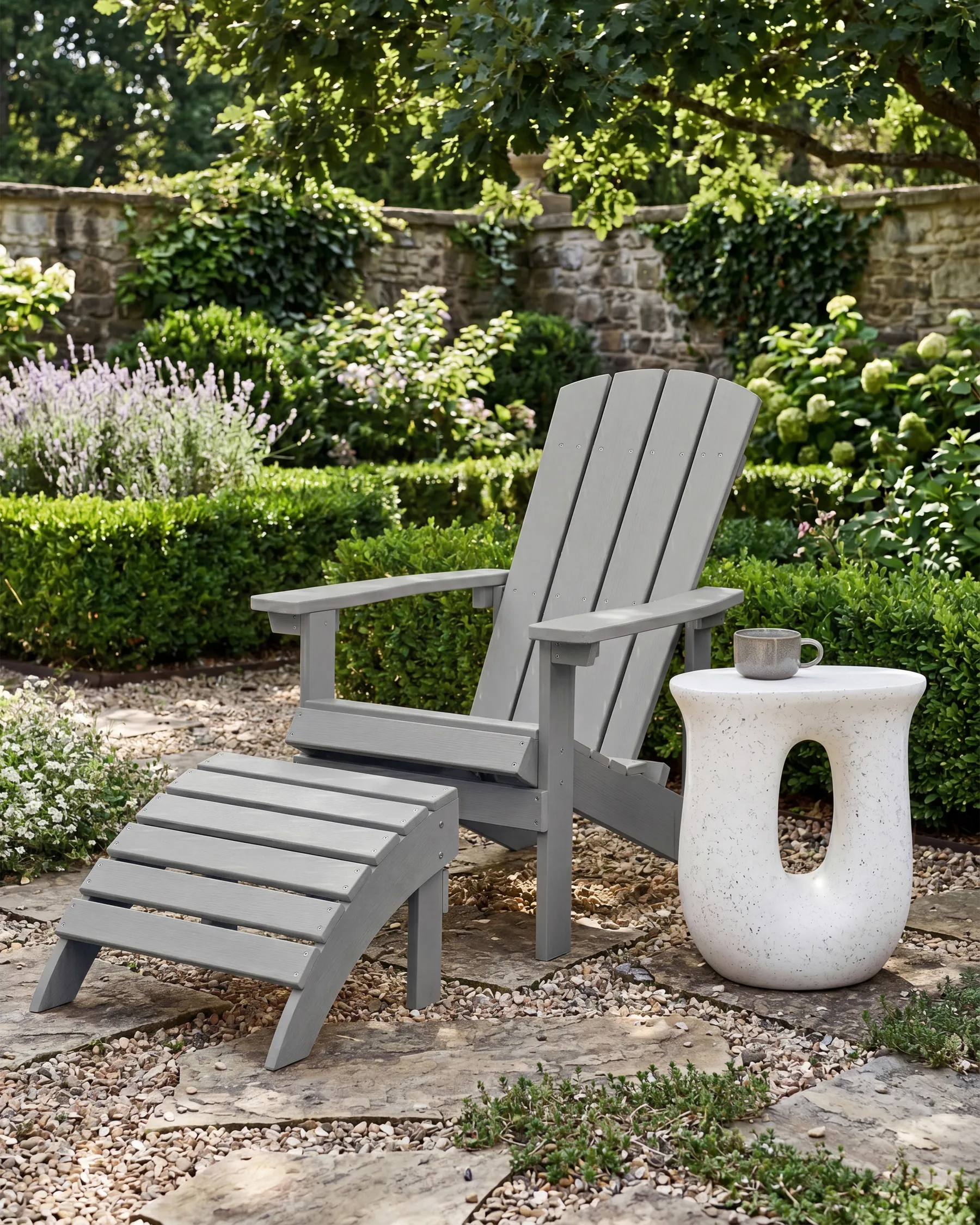 Gartenstuhl ADIRONDACK mit Fußstütze Hellgrau_809521