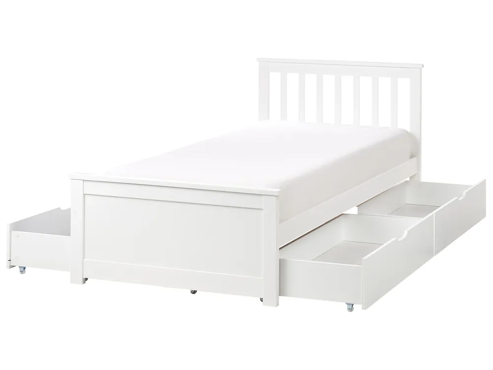 Bett mit 4 Schubladen OLENDON Kiefernholz Weiß 90 x 200 cm