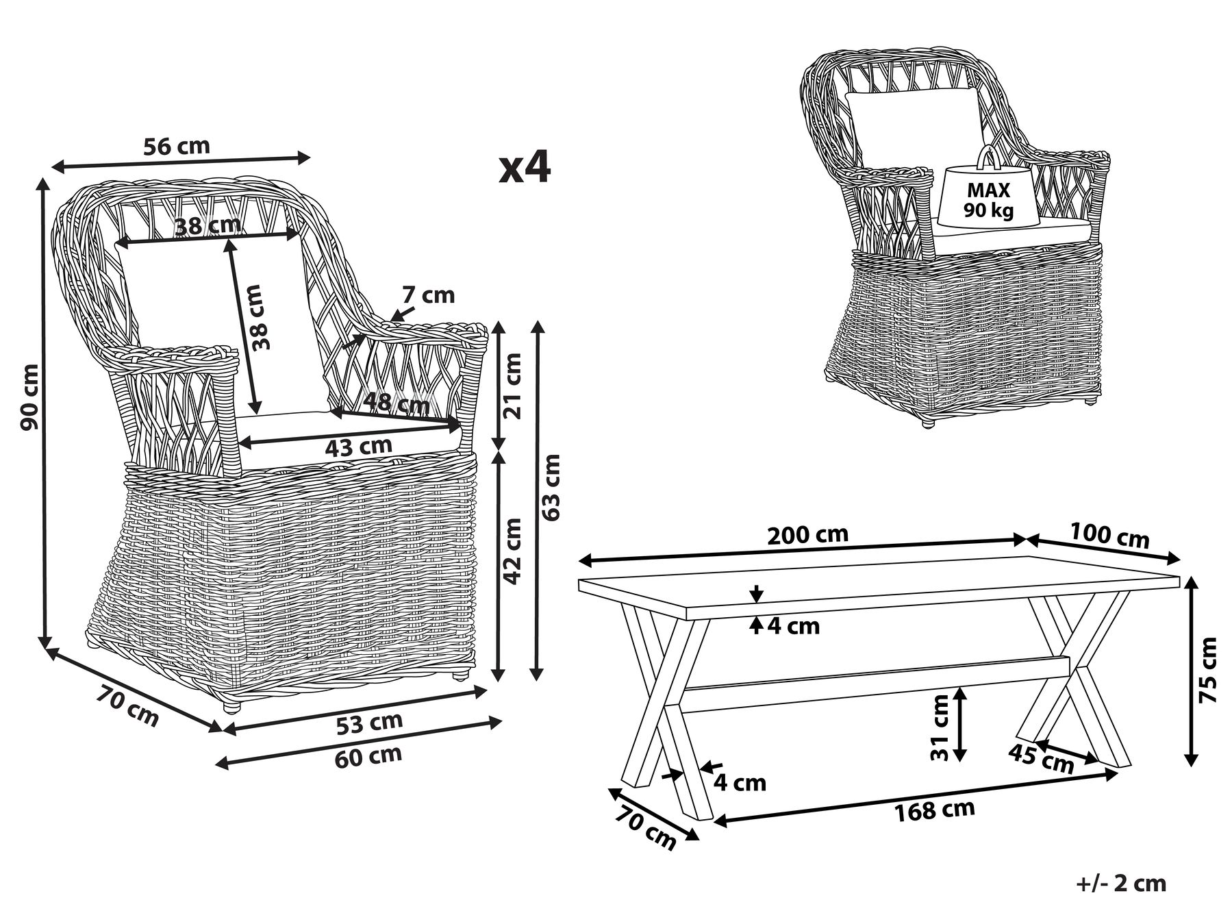 Gartenmöbel Set 4-Sitzer MAROS/OLBIA inkl. Kissen Beton Hellbraun_824151