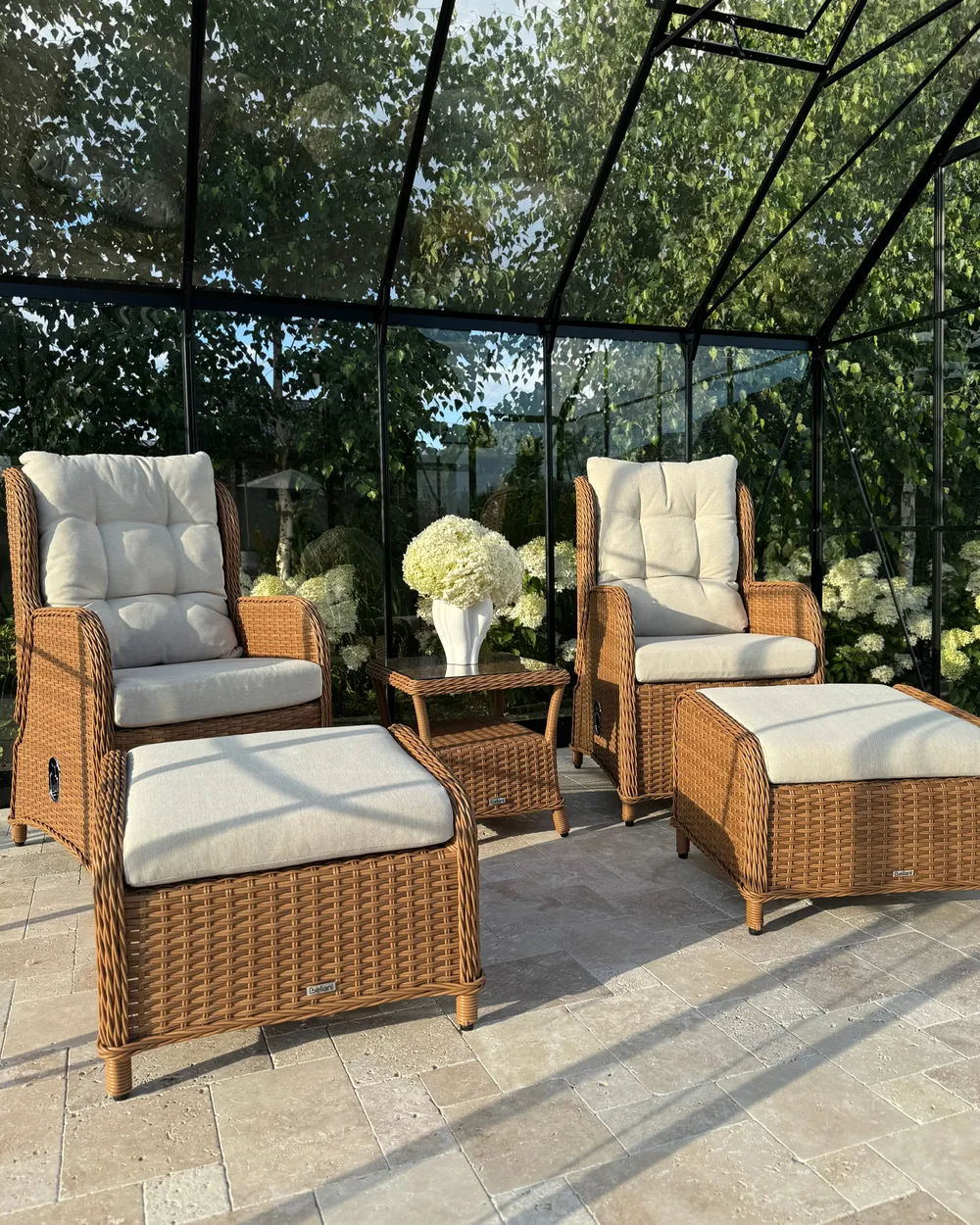 Lounge Set mit Tisch und Ottomane 2-Sitzer PONZA Polyrattan Braun_1008940