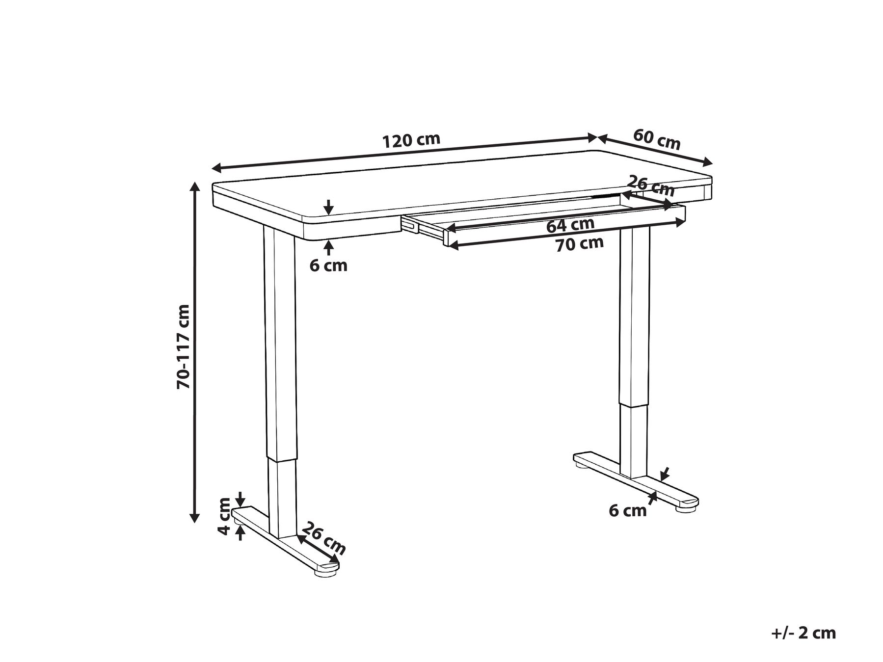 Electric Adjustable Standing Desk PENLY 120 cm 60 cm with USB Port Black/ Light Brown_1031397